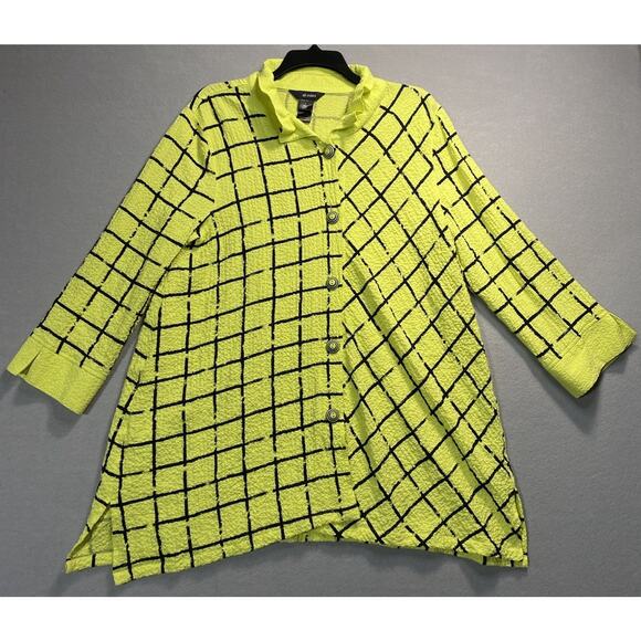 Ali Miles Textured Windowpane Tunic with Standing Wired Button Down Top Size L - Picture 1 of 6